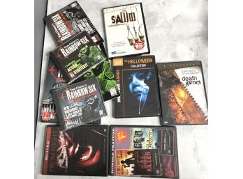 Lot Of Horror Movies On DVD & Tom Clancy's Rainbow Six Books And DVD Games