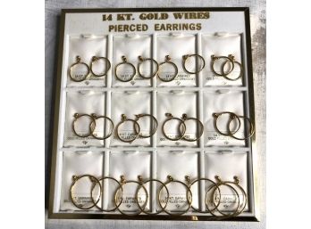 12 Pairs Of New Old Stock Vintage Gold Plated Hoops With 14K Ear Wires Pierced Earrings (2 Of 2)