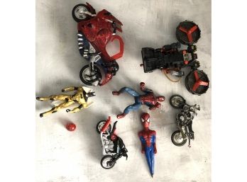 SpiderMan Toy Lot And A Vintage Chap Mei Action Figure & Gold Batman Figure