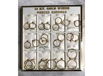 12 Pairs Of New Old Stock Vintage Gold Plated Hoops With 14K Ear Wires Pierced Earrings (1 Of 2)