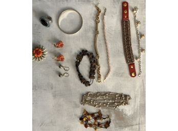 Vintage Lot Of Interesting Bracelets, Earrings, Pin And Ring