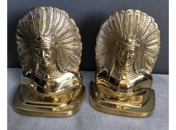 Brass Indian Chief Pair Of Bookends