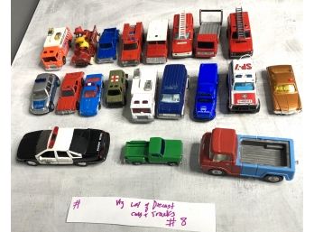 Vintage Lot Of 20 Diecast Cars And Trucks Hot Wheels, Matchbox Police Cars And Fire Trucks #8