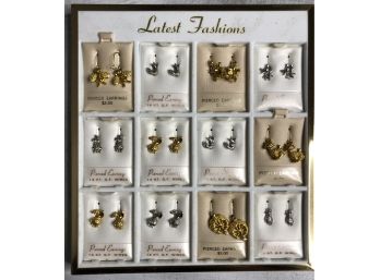12 Pairs Cute Vintage New Old Stock Small Animals Pierced Earrings