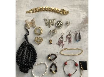 Vintage Collection Of Pins,Earrings,Bracelets And Beads