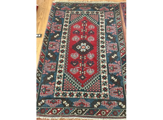 Dark Blue And Red Toned Iranian Wool Area Rug