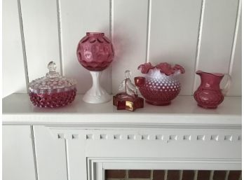 5 Pieces Of Cranberry Glass