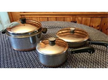 3 Piece Revereware Copperclad Stainless Steel Pans With Lids