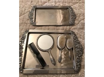 Pair Of Vintage Makeup/ Perfume Trays With Accessories