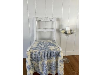 Vintage Vanity Accent Chair And Glass Standing Candle Holder