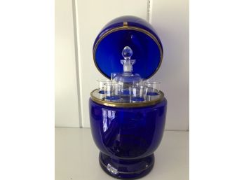Rare Antique  1920’s Royal Blue Domed Glass Egg Cordial Set From Czechoslovakia