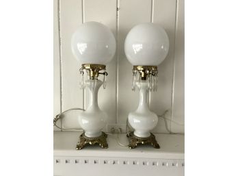 Pair Of Vintage White Globe Lamps
