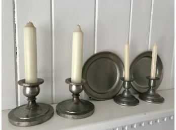 International Plates , Silverplate And Pewter Candleholders
