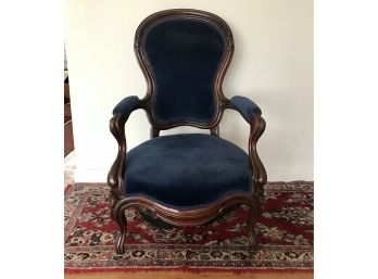 Antique Royal Blue Accent Chair On Casters