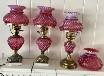 3 Vintage Pink And White Hobnob Lamps