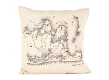 Map Of East Hampton, C. 1800's  Linen Pillow - Brand New (Retail $125)