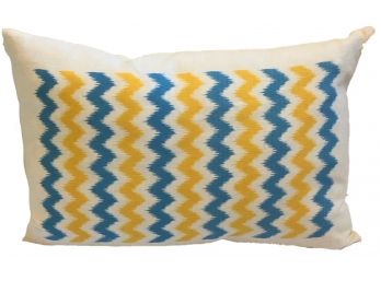 Aqua And Lemon ZigZag Ikat Ox Bow Decor Pillow - Brand New (Retail $125)