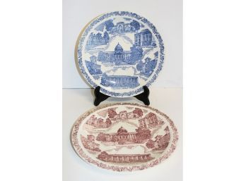 Two Vernon Kilns Vintage The Southeast Missouri State College Pink & Blue Transferware Diamond Jubilee Plates
