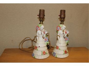 Pair Of Vintage Victorian Porcelain Lamps - Both Need Rewiring