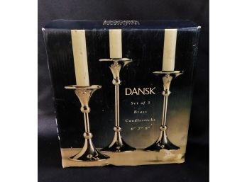 Set Of Dansk 3 Brass Candlesticks New In Box