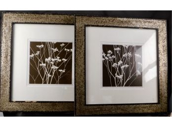 Pair Of Negative Style Floral Black And White Prints