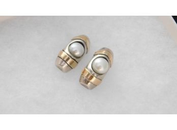 Vintage Sterling Silver Gold Vermeil Pearl Earrings