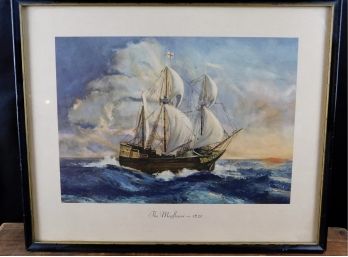 Vintage Framed Ship By Billinosly Printing Of The Mayflower