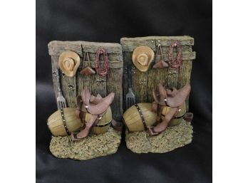 Pair Of Cowboy Scene Farm Bookends