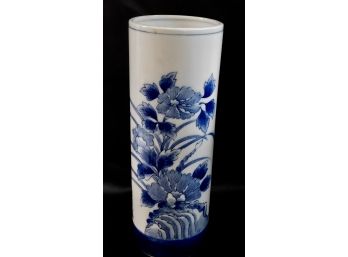 Tall Blue Floral White Vase 'Andrea' By Sadek
