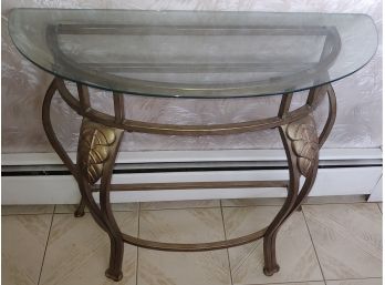 Entry Table With Metal Frame And Glass Top.