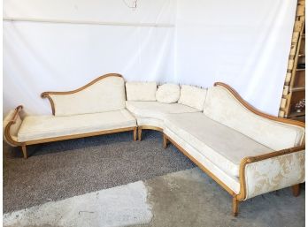 Fabulous Vintage Antique Curved Off White Brocade Upholstered Sectional Sofa Very Cool! See Description