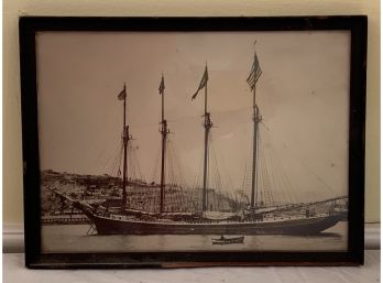 Framed Photo Of A Ship 'The Malcolm Barter' In Barcelona Harbor 1901
