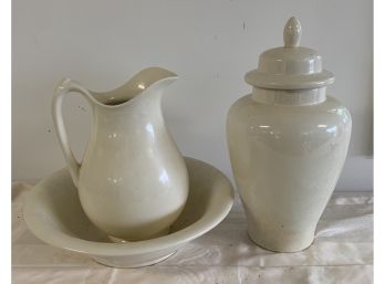 Pitcher And Basin, Jar With Lid