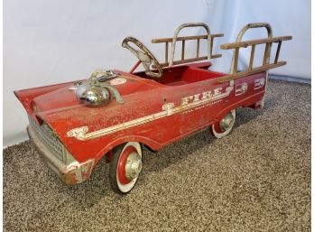 Wonderful Vintage Red Fire Engine Pedal Car W/Two Wooden Ladders
