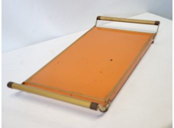 Vintage MCM Brass Accented Colorful Orange Painted Electric Hot Plate Tray (No Cord)
