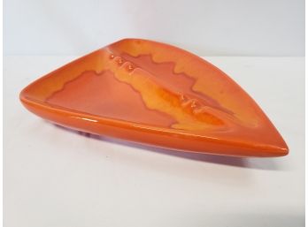 Vibrant MCM  Retro 1960s Pottery USA Ceramic Orange  Glaze Leaf Ashtray