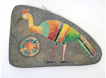 Colorful MCM Mexico/South American Hand Hammered Enamel Bird Wall Art