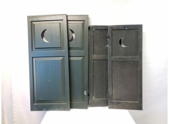 Two Sets Of  Vintage Crescent Moon Wood Dark Green Shutters