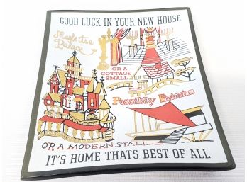 Small Vintage MCM Trinket Glass Dish 'Good Luck In Your New Home' Realtors Take Note!