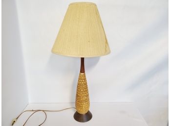 Vintage Mid Centurn Modern Teak & Ceramic Table Lamp