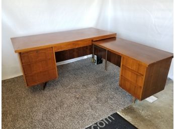 Vintage MCM Scandinavian Style L-Shape Wooden Desk