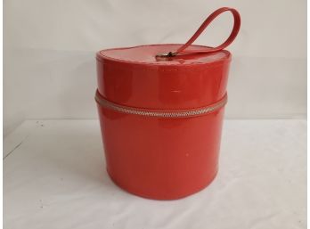 Vintage Mid Century Modern Bright Red Patent Leather Zip Up Wig/Hat Case