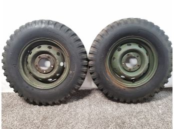 Two  Antique Military Tires And Rims