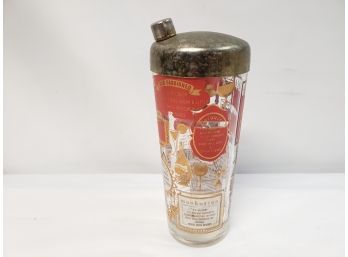 Vintage MCM 9' Lidded Cocktail Shaker, Gold Leaf, Red Embossed Drink Recipes