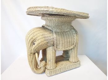 Fantastic MCM Vintage Boho Natural Wicker Elephant Side Table / Plant Stand