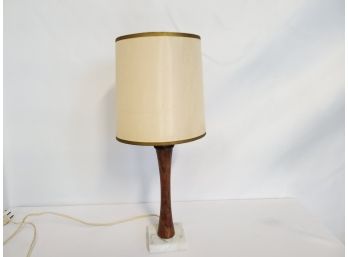 Cute Vintage Mid Century Modern Small Teak Table Lamp W/Marble Base