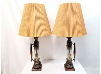 Handsome Pair Of MCM Vintage Table Lamps W/Original Shades