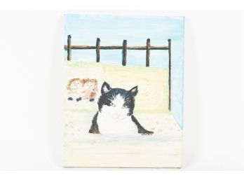 Signed Contemporary Cat Painting On Canvas