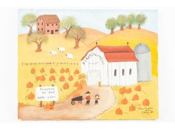 Oil Painting 'Peter Pumpkin Farm' Signed Nancy Go