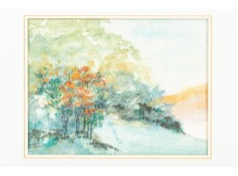 Signed Watercolor Landscape Painting In Frame